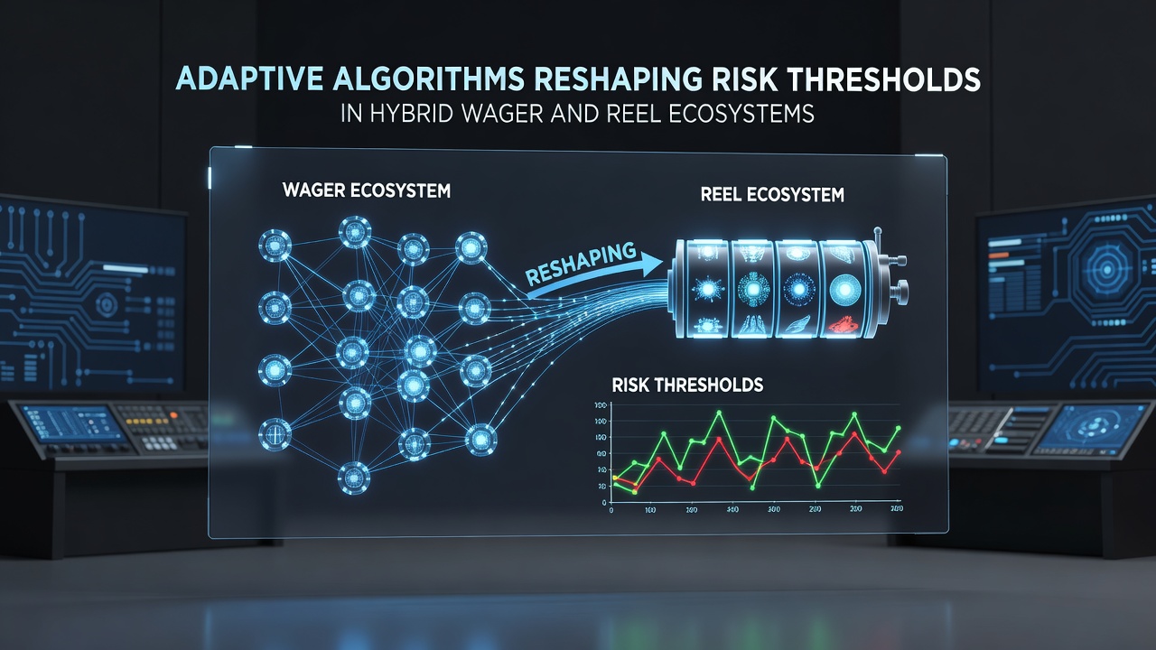 Network diagram showing real-time data flows between sports wagering modules and reel gaming servers under adaptive risk control