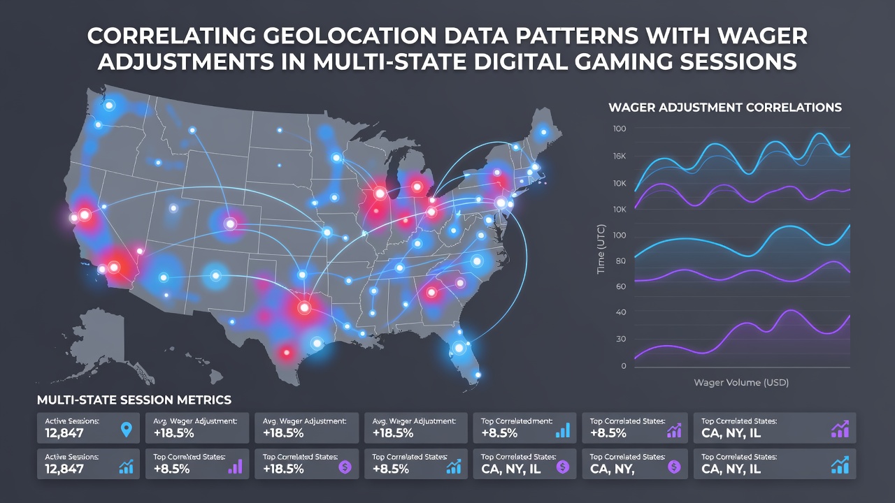 Dashboard interface displaying wager adjustment metrics correlated with user geolocation points across states