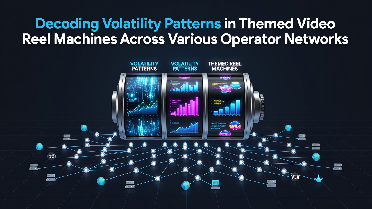 Themed video reel machines displaying volatility metrics on operator dashboards