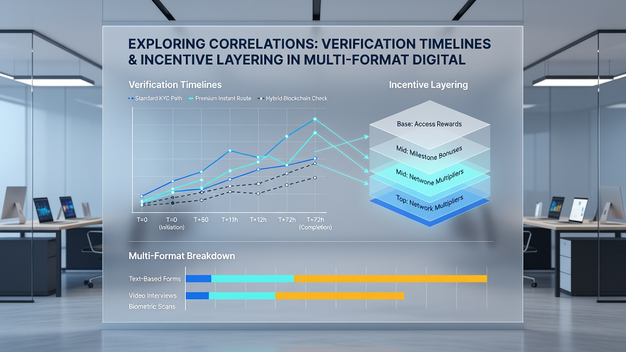 Analytics dashboard displaying verification completion rates next to incentive unlock sequences in a multi-format betting environment