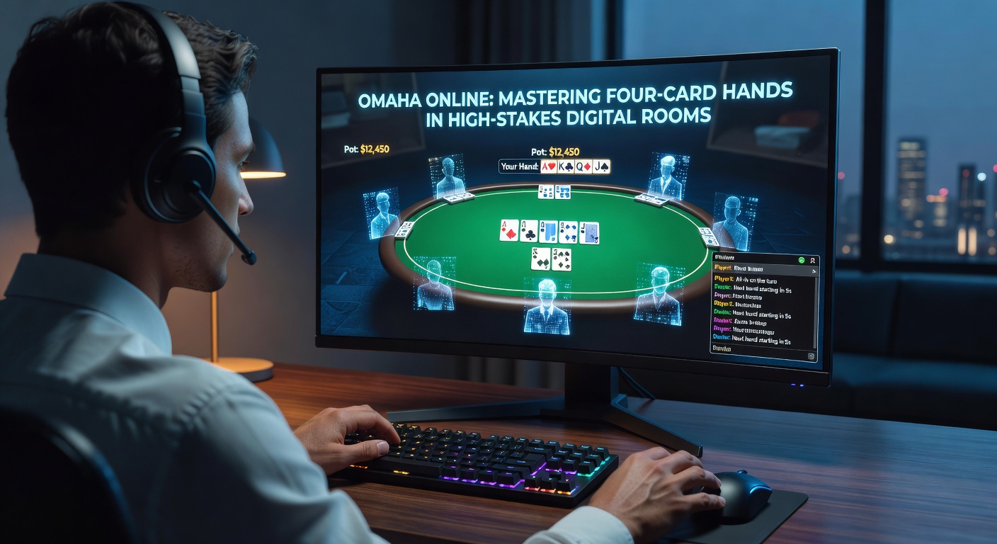 Close-up of an online high-stakes Omaha interface showing a four-card hand showdown, community cards revealed, and massive pot in play